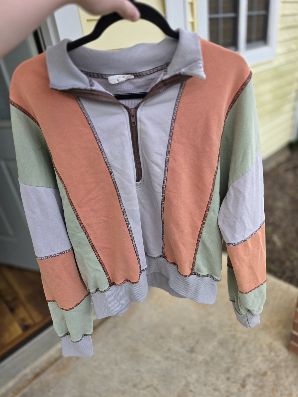 Easel Grey, Green, and Orange Ribbed Half-Zip Pullover